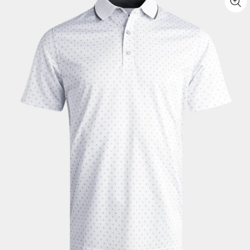 Men's White Short-Sleeve Polo with Micro Geo Print